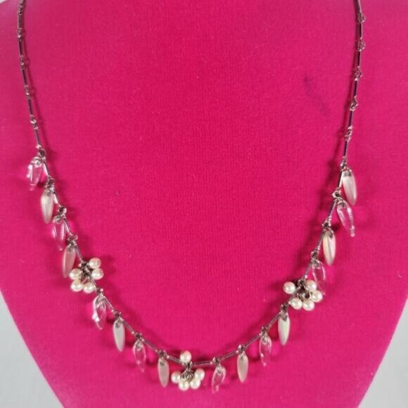 Carole Silver Tone Classic Mobwife Modest Faux Pearl Teardrop Beaded Necklace - Picture 1 of 4